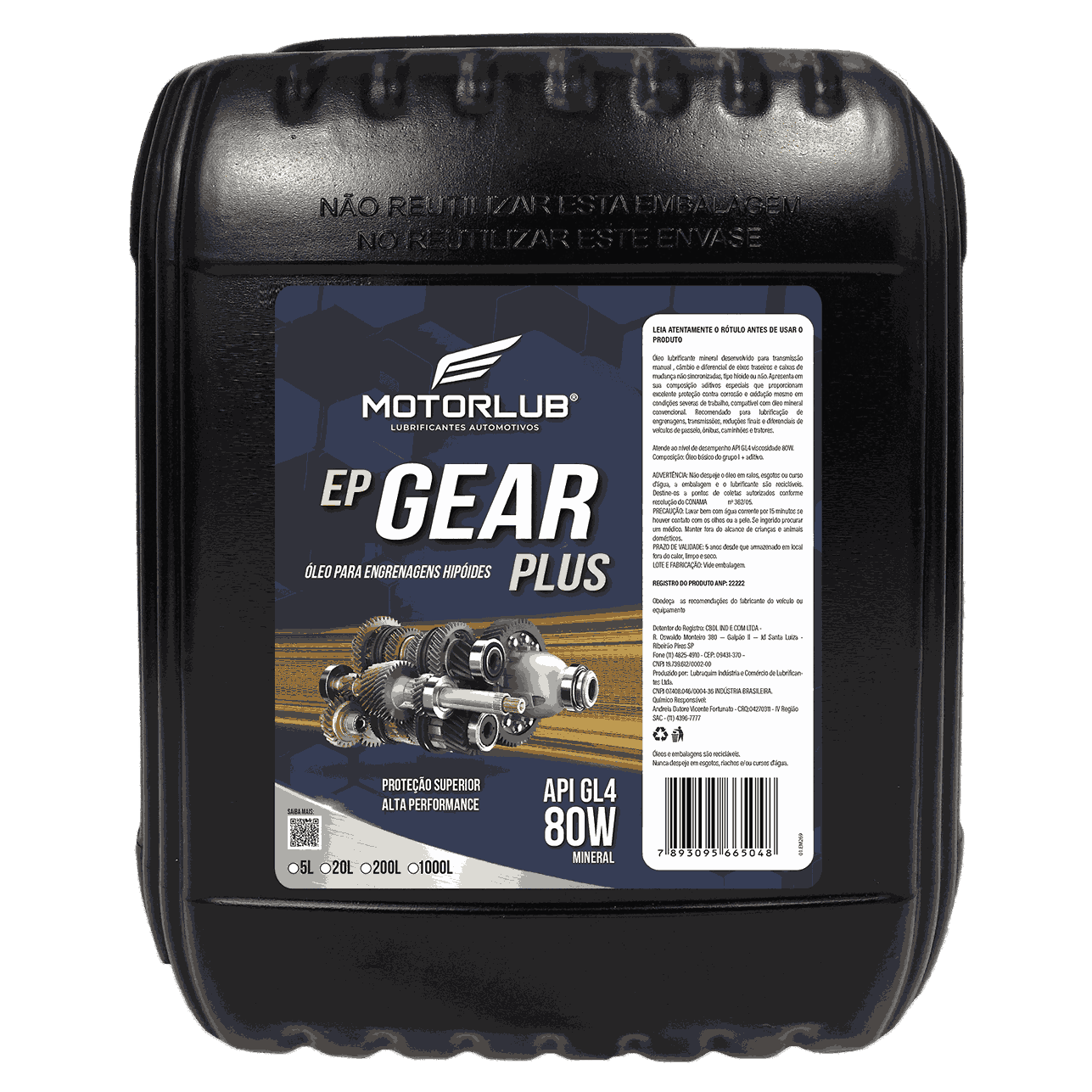 Motorlub Transmissão Mineral GEAR PLUS 80W GL4